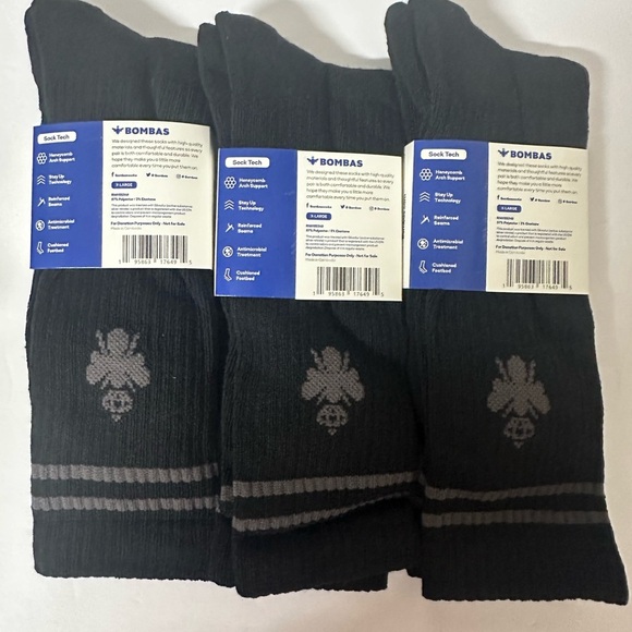 Bombas  Black Socks 3 pairs Size M/L/XL - Picture 2 of 3